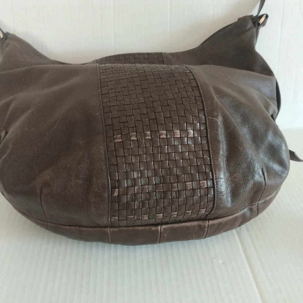 Cole Haan Bethany Weave Single Strap Leather Hobo Bag Chestnut Brown